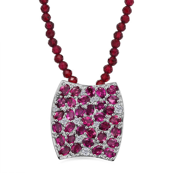 D'Joy nat&uuml;rlicher Rhodolith Granat und Zirkon Anh&auml;nger mit 50cm Kette - 51,52 ct.