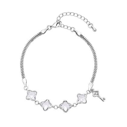 Wei&szlig;es Zirkonia Armband, ca. 19 cm + 5 cm Extender, Messing