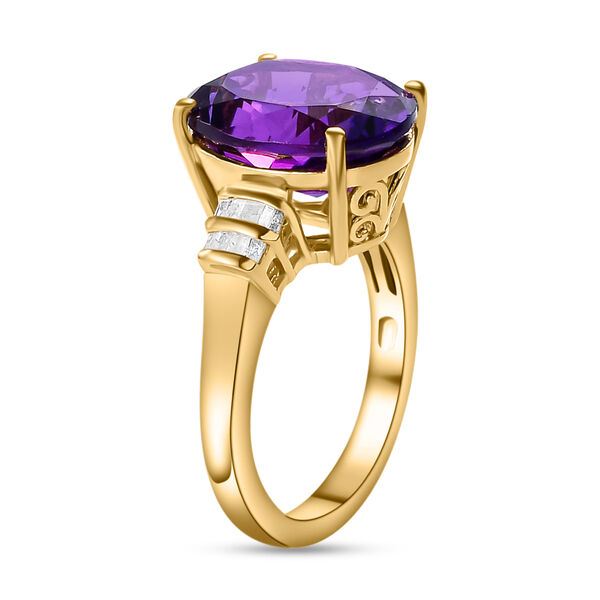 Afrikanischer Amethyst und weißer Diamant-Ring, 925 Silber vergoldet (Größe 21.00) ca. 7.12 ct image number 5