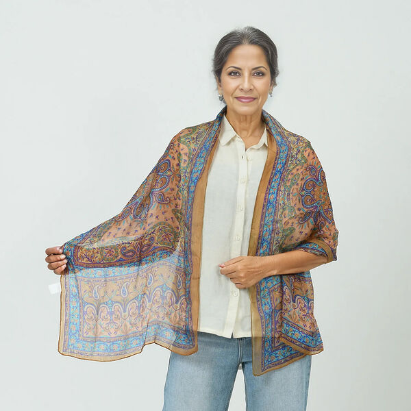 Luxuri&ouml;ser Seidenschal mit Paisleymuster, 100%  feinste Seide, Gold image number 9