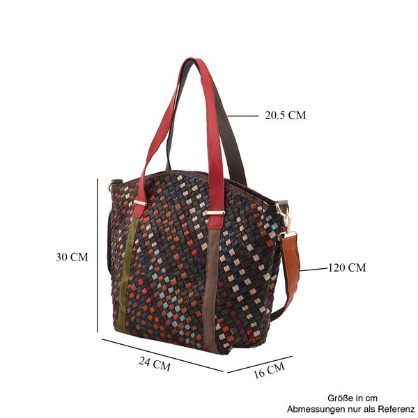 CHAOS BY ELSIE - Umhängetasche aus echtem Leder mit Webmuster, 42x12x32 cm, Karomuster, dunkel image number 7