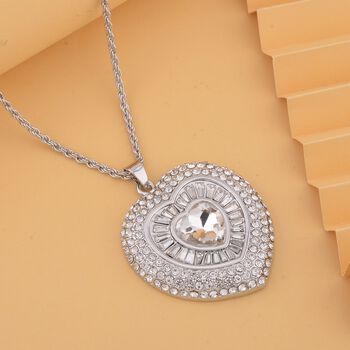 Wei&szlig;er Kristall Anh&auml;nger mit Kette, ca. 70 cm + 5 cm Extender, Eisen und Legierung, Silberfarben