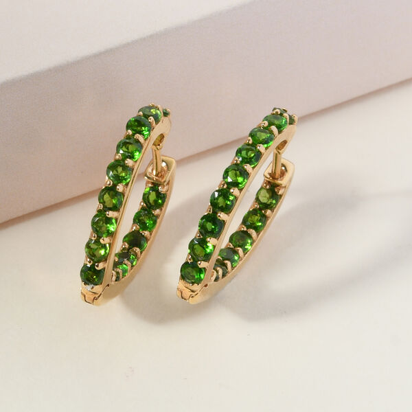 Nat&uuml;rlicher Chromdiopsid Creolen 925 Silber vergoldet ca. 2,37 ct image number 2