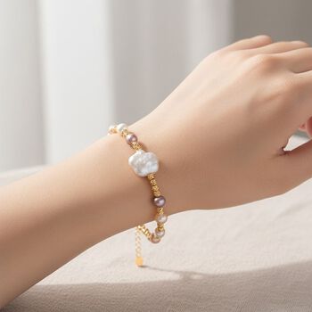 Wei&szlig;es und mehrfarbiges S&uuml;&szlig;wasser Perle 16,5+3,5cm Armband in Goldton
