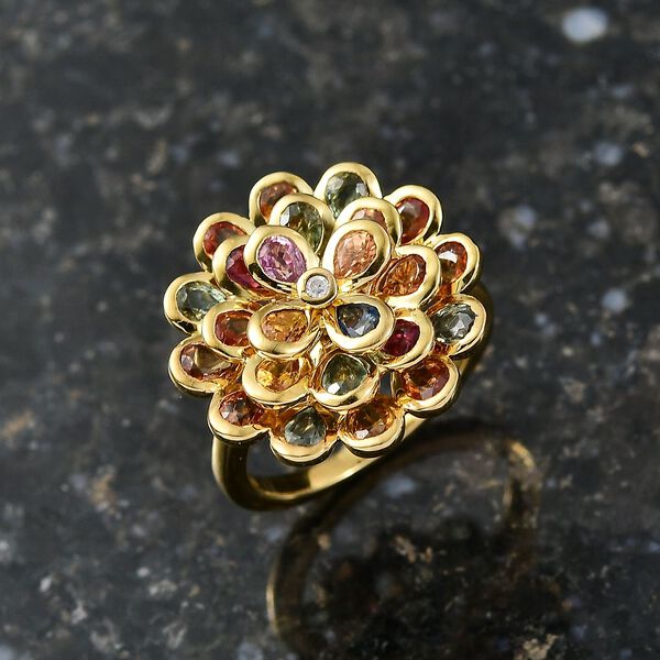 D'Joy AA Blauer Saphir, Mehrfarbiger Saphir Ring, 925 Silber 750 Gelbgold Vermeil (Gr&ouml;&szlig;e 21.00) ca. 3.44 ct image number 2