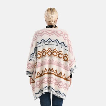 La Marey - Aztekenmuster-Cardigan, One Size, 75x85cm, Rosa-Blau