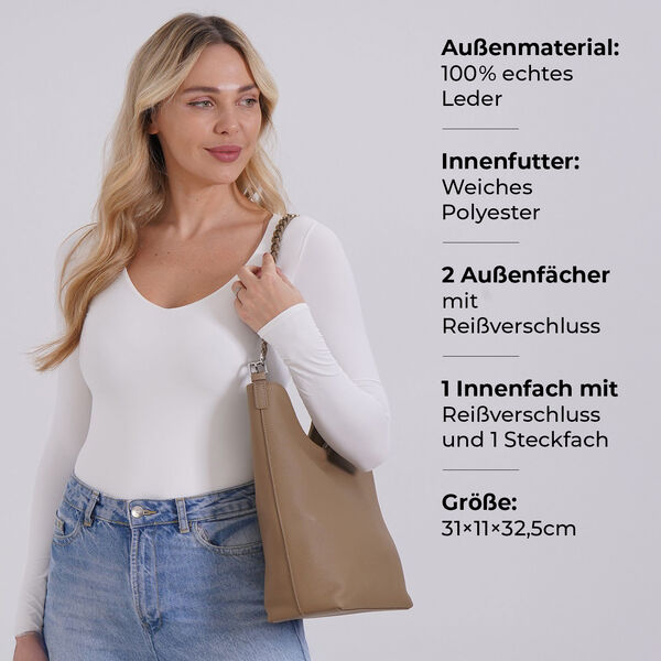 Hobo Umhängetasche aus Echtleder in Hellbraun image number 3