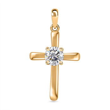 Moissanit Kreuz-Anh&auml;nger, 925 Silber vergoldet ca. 0.76 ct