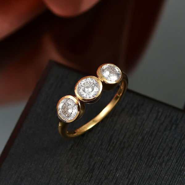 D&rsquo;joy 100 Facetten Moissanit Ring 925 Silber 750 Gelbgold Vermeil (Gr&ouml;&szlig;e 17.00) ca. 1,37 ct image number 2