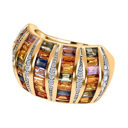 Regenbogen Saphir, wei&szlig;er Zirkon Ring, 925 Silber Gelbgold Vermeil (Gr&ouml;&szlig;e 17.00) ca. 4.97 ct