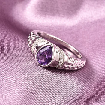 Uruguay Amethyst und Zirkon Ring Rhodium-&Uuml;berzug