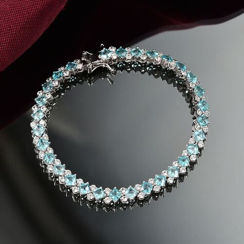 D’joy AA Betroka Blauer Apatit, Weißer Zirkon Armband ca. 19 cm 925 Silber rhodiniert ca. 14,88 ct. image number 1