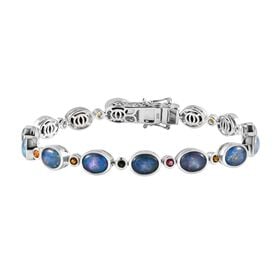 Boulder Opal Triplette, Mehrfarbig-Turmalin Armband ca. 20 cm 925 Silber rhodiniert ca. 15,12 ct.