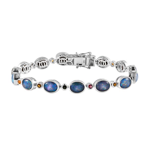 Boulder Opal Triplette, Mehrfarbig-Turmalin Armband ca. 20 cm 925 Silber rhodiniert ca. 15,12 ct. image number 0