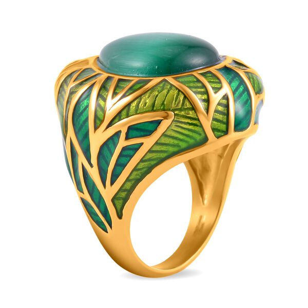 Gr&uuml;nes Katzenauge Ring, 316L Edelstahl emailliert, (Gr&ouml;&szlig;e 16.00), ca. 3.00 ct image number 3
