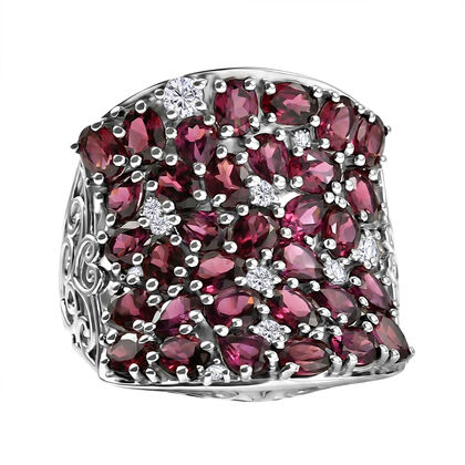 D'Joy AA Nat&uuml;rlicher Rhodolith Granat Ring 925 Silber rhodiniert (Gr&ouml;&szlig;e 19.00) ca. 7,50 ct