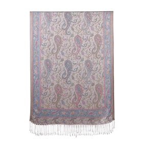 Schal mit Paisley-Muster und Fransen, 70x180cm, Beige