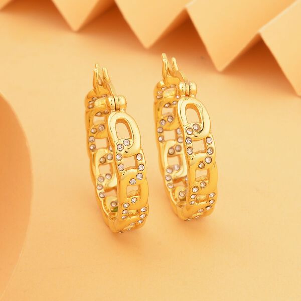 Weiße Kristall Creolen, 316L Edelstahl , goldfarben image number 2