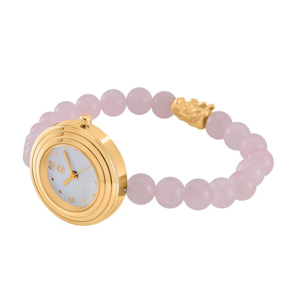 Rosenquarz Uhren Reiner Edelstahl Bicolor flexibel ca. 50,00 ct. image number 4