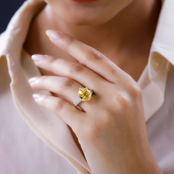 AA Citrin, Wei&szlig;er Zirkon Ring, 925 Silber vergoldet (Gr&ouml;&szlig;e 16.00) ca. 4.92 ct image number 3