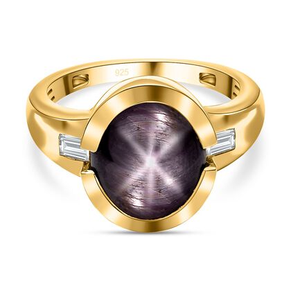 Sternrubin, wei&szlig;er Zirkon Ring, 925 Silber vergoldet (Gr&ouml;&szlig;e 18.00) ca. 9.28 ct