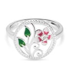 Floraler emaillierter Diamanring in Silber image number 0