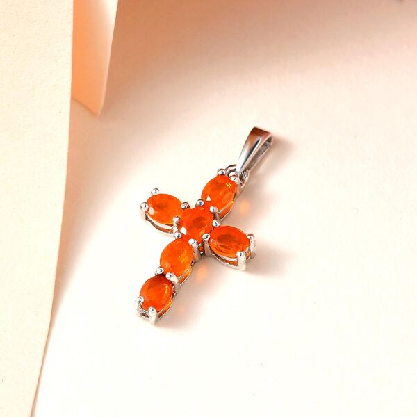 Salamanca Feueropal-Kreuz-Anh&auml;nger, 925 Silber platiniert, 0,71 ct. image number 3