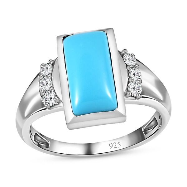 Amerikanischer, nat&uuml;rlicher Sleeping Beauty T&uuml;rkis, Wei&szlig;er Zirkon Ring, 925 Silber platiniert (Gr&ouml;&szlig;e 17.00) ca. 2.43 ct image number 4