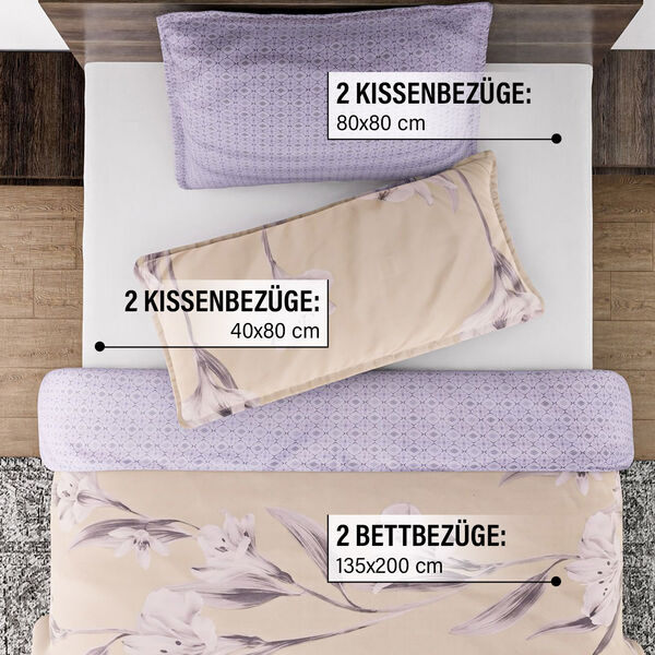 6-tlg. Bettwäsche-Garnitur mit doppelseitigem Druck, Blumenmuster, lila image number 3