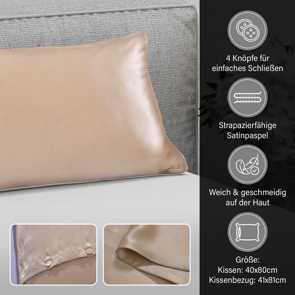 Serenity Night - 100% Maulbeerseide Sommerseidendecke mit Seidenf&uuml;llung Daunenkissen und Seidenkissenbezug Beige image number 5