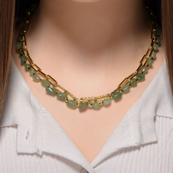 Gr&uuml;ner Aventurin Halskette, ca. 45 cm + 5 cm Extender, vergoldet ca. 130.00 ct image number 2