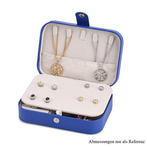 "1 Jewelry box + 10 pcs Silver polish cloth  PU Jewelry Organizer with button Closure  (6.75""x 4.5""x2"") ,16.5x11.5x5.5cm, (Hold Upto 5 Hooks, 10 Pairs of Ear Nails, 6 Rings Slot, 20 Earrings Hole) material:PU Color:Blue  10pcs Anti Tarnish Silver Polis image number 1