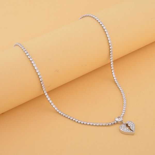 Weiße Zirkonia und weiße Kristall-Halskette, 50 cm - 8 ct. image number 1