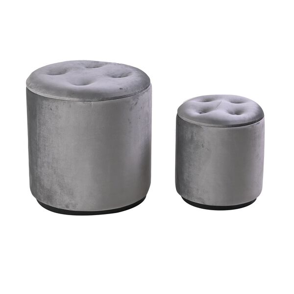 2er-Set Samt-Holz-Akzenthocker mit Knopfpolsterung, 45x45x47cm und 32x36cm, Grau image number 0