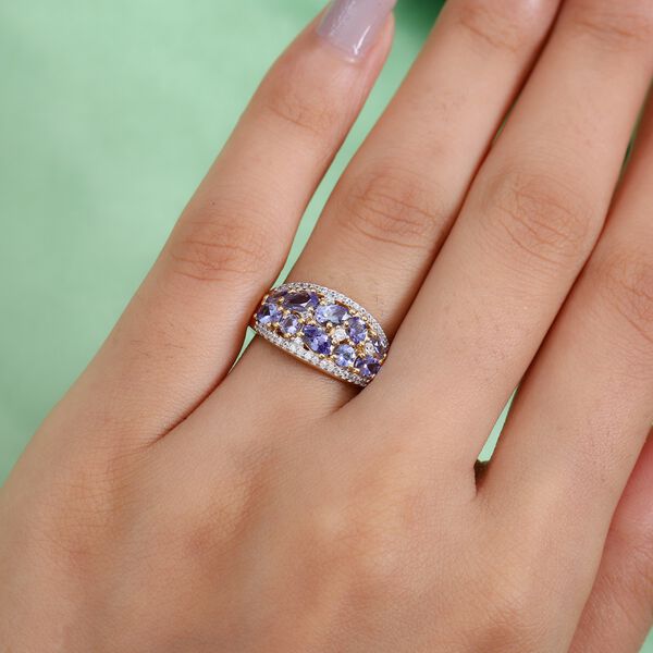 Tansanit und Zirkon Cluster Ring 925 Silber Gelbgold Vermeil image number 3