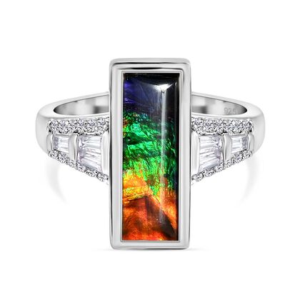 Ammolit und wei&szlig;er Zirkon Ring, 925 Silber platiniert (Gr&ouml;&szlig;e 20.00) ca. 2.82 ct