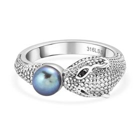 Süßwasser Pfau Perle, Schwarzer Spinell Ring Edelstahl (Größe 21.00)