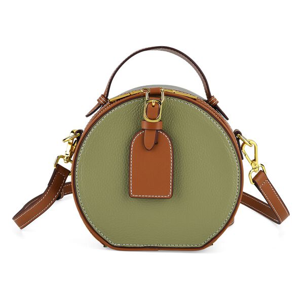 Echtleder Crossbody Tasche, 11x8x16cm, Oliv Braun