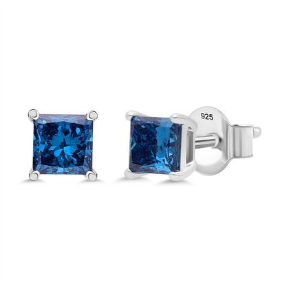LUXURIANT DIAMOND - Lab Grown Blauer Diamant SI-GH SGL zertifiziert Ohrringe, 925 Silber rhodiniert ca. 1,00 ct.