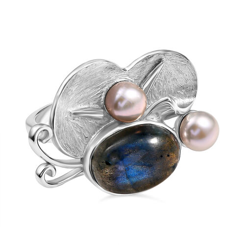 AAA Labradorit und Perlen Schmetterling Ring image number 0