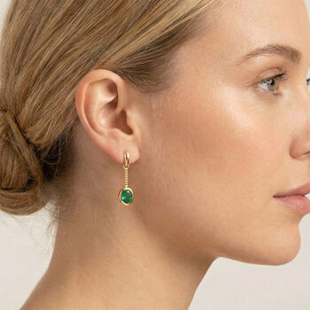 D'Joy Smaragd-Quarz Triplette Ohrringe 925 Silber 750 Gelb Vergoldet ca. 1,13 ct.