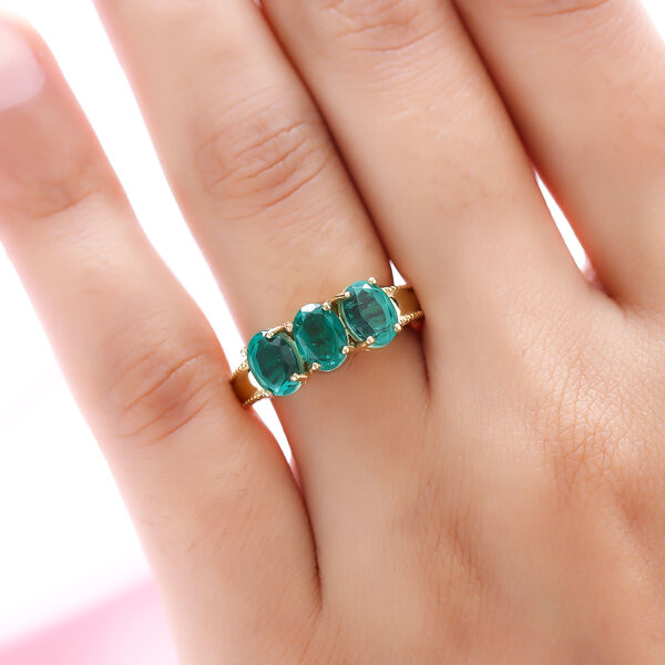 Smaragd-Triplett-Quarz Ring, 925 Silber vergoldet  ca. 3,25 ct image number 3