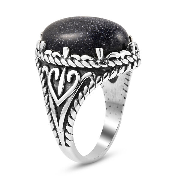 Blauer Sandstein Ring in Edelstahl image number 5