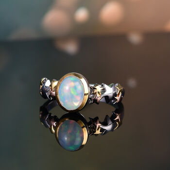 AA Nat&uuml;rlicher, &auml;thiopischer Welo Opal Ring 925 Silber YG und RG und PE (Gr&ouml;&szlig;e 21.00) ca. 0,83 ct