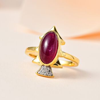 Afrikanischer Rubin (Fissure gef&uuml;llt), Kanchanaburi Blauer Saphir Ring, 925 Silber Gelbgold Vermeil (Gr&ouml;&szlig;e 20.00), ca. 4.38 ct