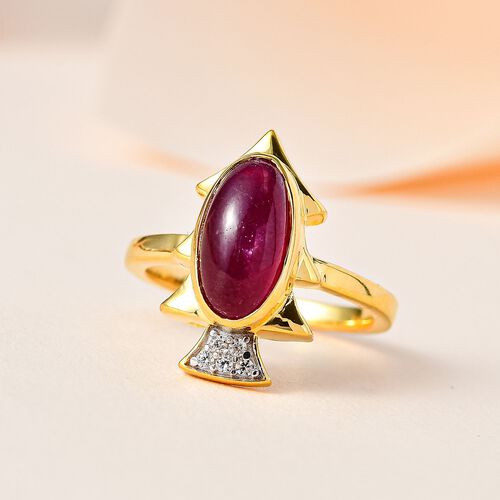 Afrikanischer Rubin (Fissure gefüllt), Kanchanaburi Blauer Saphir Ring, 925 Silber Gelbgold Vermeil (Größe 20.00), ca. 4.38 ct image number 1