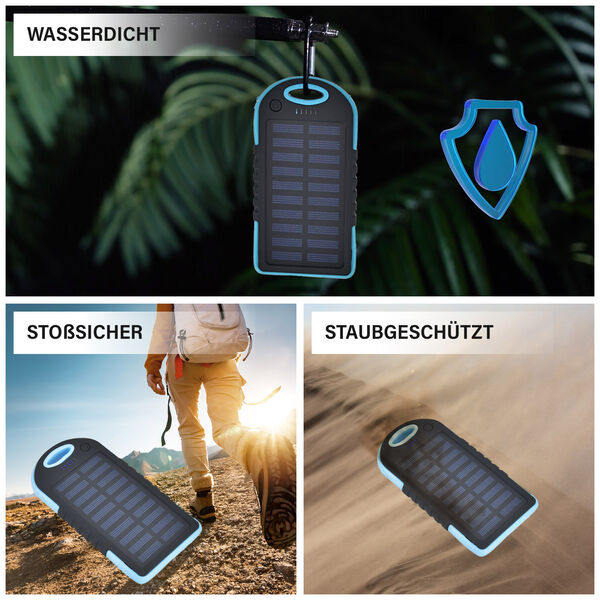 Solarbetriebene Powerbank mit USB Anschluss, Himmelblau image number 4
