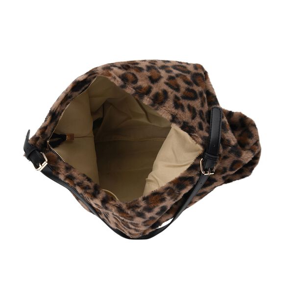 Fellimitat-Tragetasche, Leopardenmuster, 46x11x35cm, Schwarz-Braun image number 6