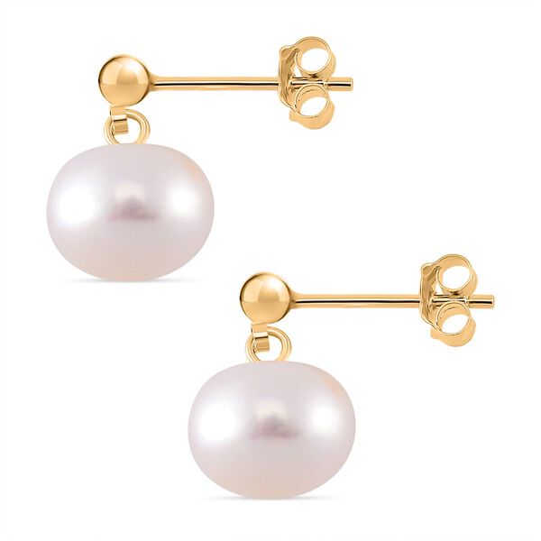 Wei&szlig;e S&uuml;&szlig;wasser Perle (8-10 mm) Ohrringe 925 Silber vergoldet image number 4