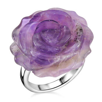 2er Set - Handgeschnitzter Afrikanischer Amethyst Anh&auml;nger mit Kette und Ring (Gr&ouml;&szlig;e 16.00), silberfarben, ca. 30.00 ct